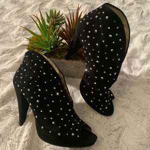 INC Black Suede Sparkle Gem Peep Toe Booties